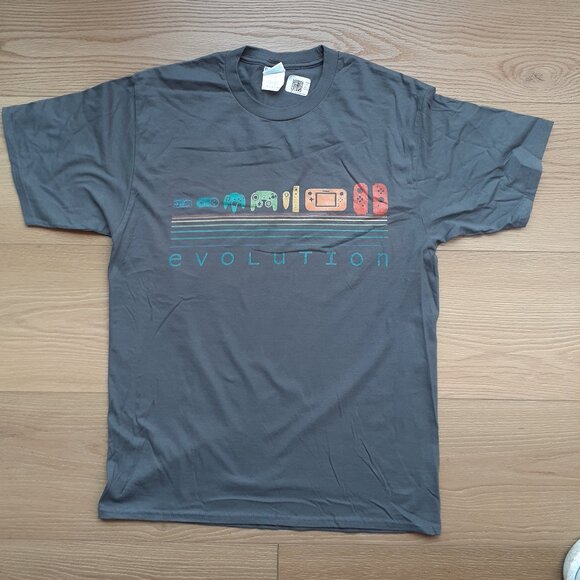 Nintendo Video Game Controller Evolution - New Medium Asphalt Gray T-Shirt - Picture 1 of 4